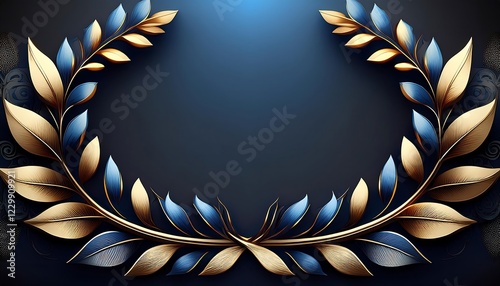Modern championship banner design with a minimalist gold laurel wreath framing both sides of the image. champion, competition, template.