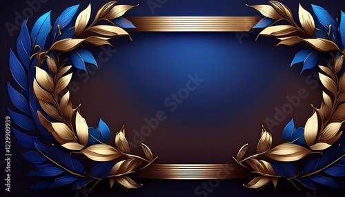 Modern championship banner design with a minimalist gold laurel wreath framing both sides of the image. champion, competition, template.