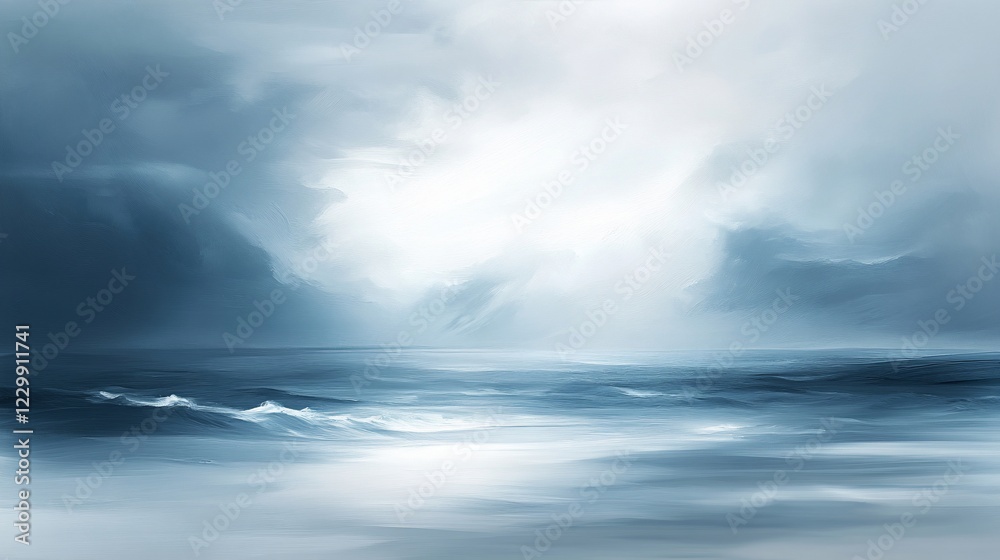 Naklejka premium Serene Seascape: A Misty Coastal Panorama