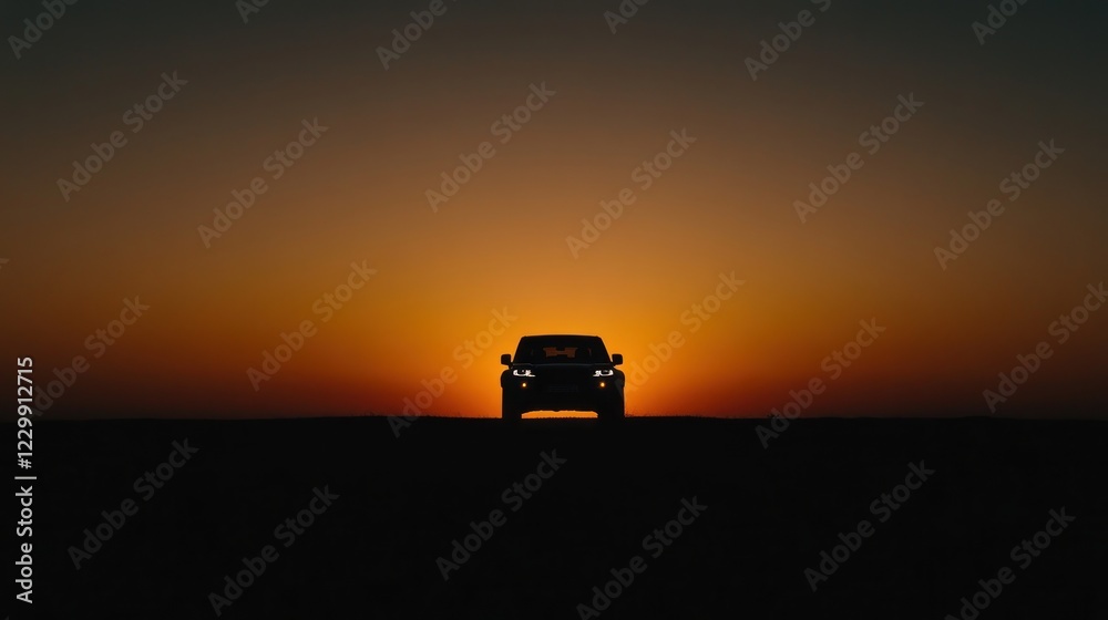 Fototapeta premium SUV Silhouette at Sunset: A Journey's End or Beginning
