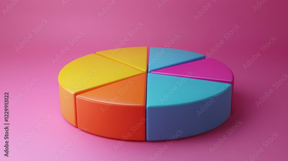 Obraz premium Colorful 3D Pie Chart on Pink Background: Data Visualization
