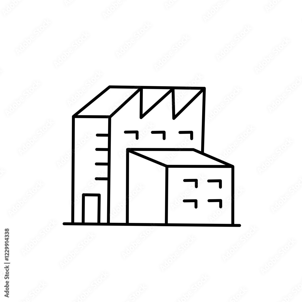 Factory and house building icons set line illustration. Factory and house building icons set line illustration.