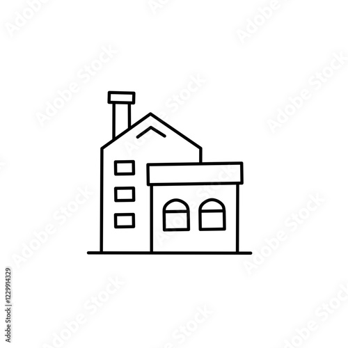 Factory and house building icons set line illustration.