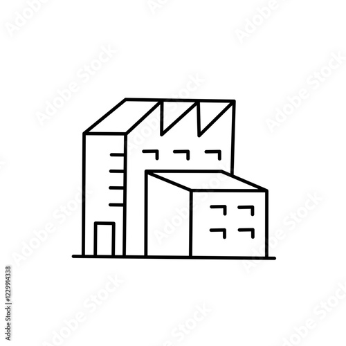 Factory and house building icons set line illustration.