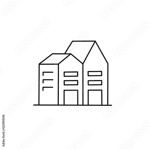 Factory and house building icons set line illustration.