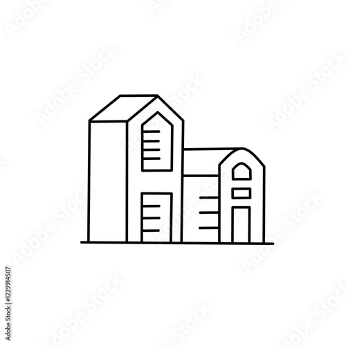 Factory and house building icons set line illustration.