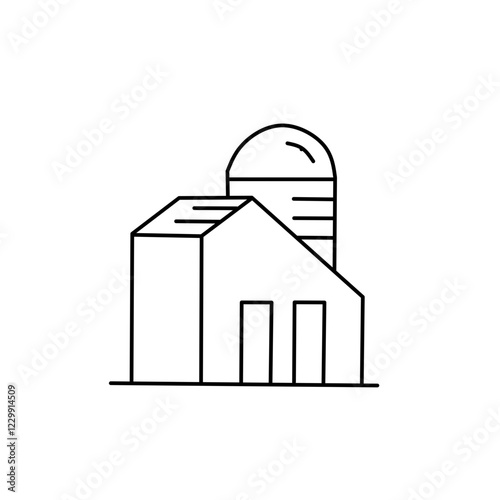 Factory and house building icons set line illustration.