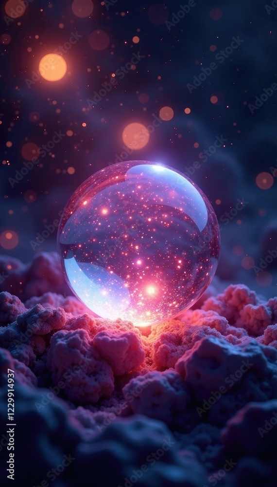 Fototapeta premium Mysterious aura surrounding a shimmering crystal sphere, glowing, crystal