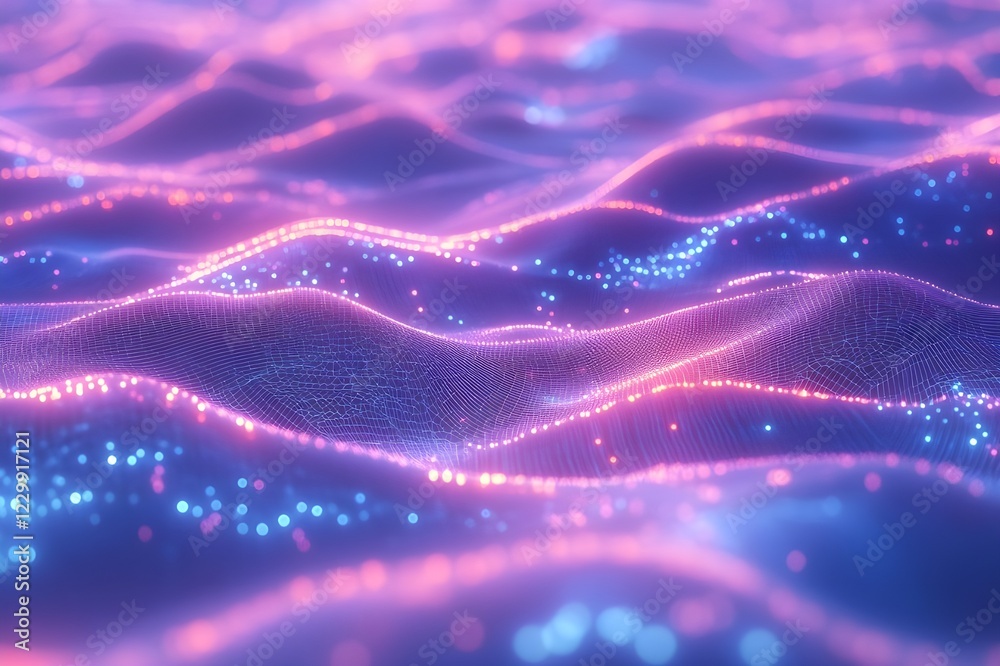 Illustration of glowing digital network, interconnected nodes and lines forming a glowing web, purple and blue gradient background, symbolizing advanced technology and seamless connections Illustration of glowing digital network, interconnected nodes and lines forming a glowing web, purple and blue gradient background, symbolizing advanced technology and seamless connections