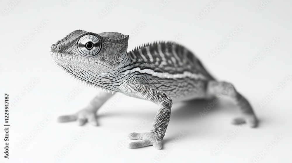 Obraz premium Monochrome Chameleon Portrait: A Stunning Close-Up of a Young Reptile