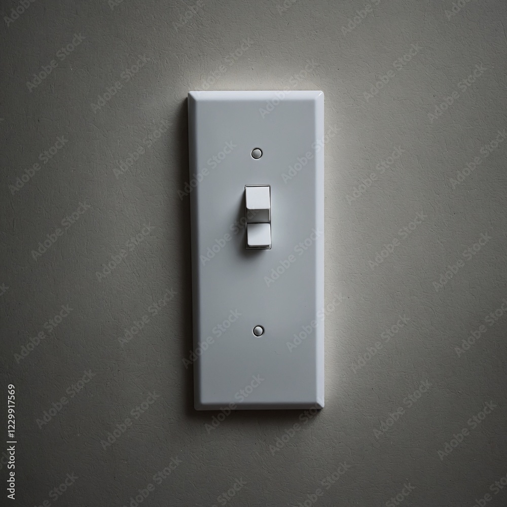 A single white light switch on a featureless wall. A single white light switch on a featureless wall.