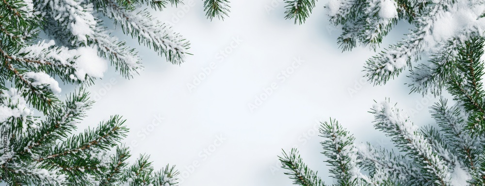 Fototapeta premium A Christmas wreath of snowcovered pine branches on white