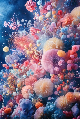 Wallpaper Mural Vibrant Explosion of Colorful Flowers and Abstract Shapes in a Dreamlike Underwater Fantasy Landscape Torontodigital.ca