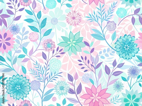 Wallpaper Mural Abstract seamless pattern: pastel floral silhouettes form a soft, textured background design. Torontodigital.ca