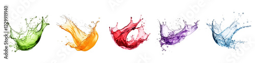 set of colorful water splash isolated on white or transparent png