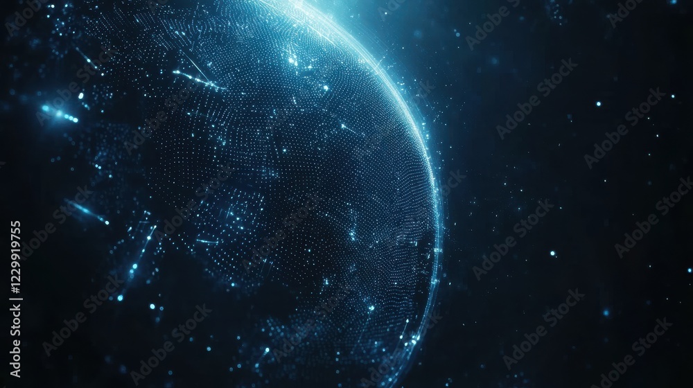 Obraz premium Futuristic Digital Earth with Glowing Data Points and Network Lines