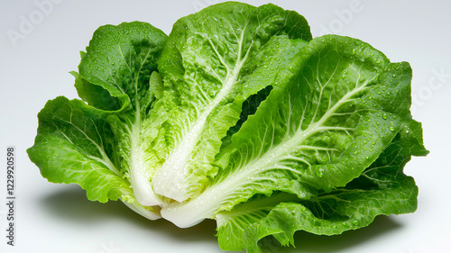 Fresh Green Romaine Lettuce Isolated on White Background
