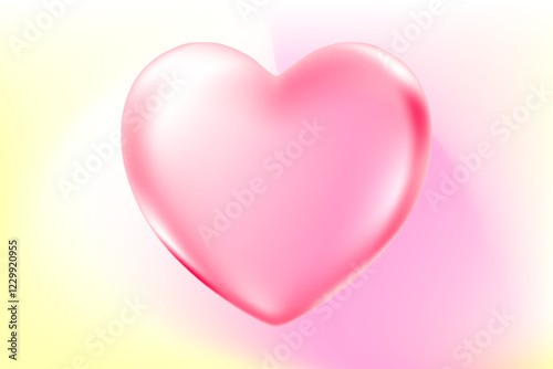 Cute 3D heart icon with pink, yellow, purple blurry wave form, iridescent smooth gradient brush stroke isolated motion element, transparent background. Dream glow abstract dynamic watercolor shape.