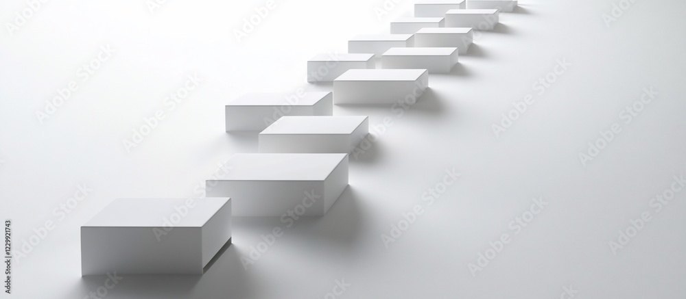 Abstract White Cubes Ascending Diagonal Line Minimalist 3D Render Abstract White Cubes Ascending Diagonal Line Minimalist 3D Render