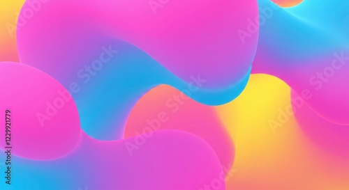 Vibrant Fluid Forms: Abstract image showcasing dynamic, flowing shapes in a spectrum of bright, bold colors including pink, blue, and yellow, creating a visually captivating and energetic design. 