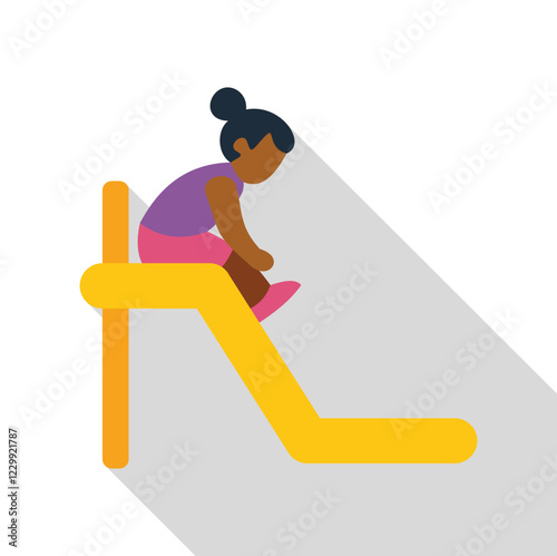 Young girl having fun sliding down yellow playground slide, enjoying outdoor playtime in summertime