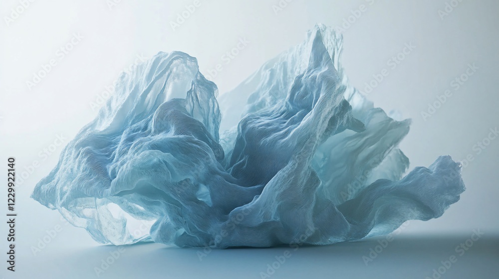 Fototapeta premium Abstract Blue Fabric Sculpture: A Study in Texture and Light