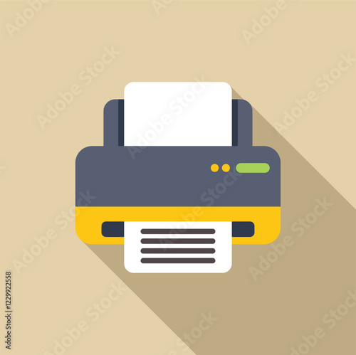 Printer producing a document, flat design icon with long shadow, ideal for web and app design projects