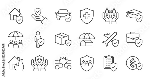 Insurance line icons set vector illustration. editable stroke
