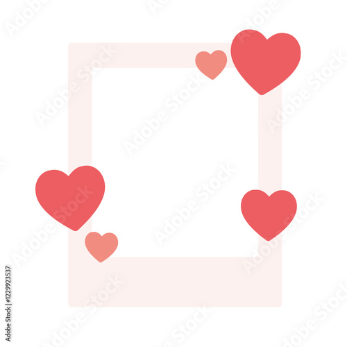 Cute red hearts polaroid photo frame template. Flat decorative vector design isolated illustration.
