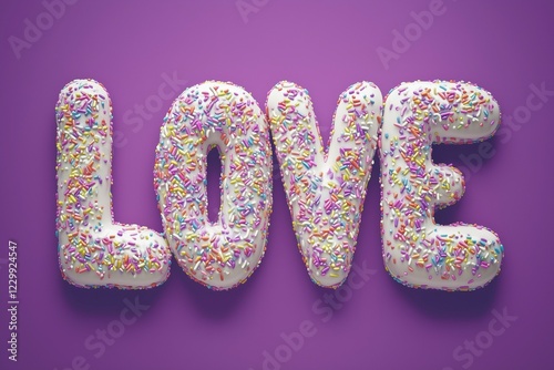 The word 'LOVE' made from cookies on a bright purple background. Baking for the ones you love.