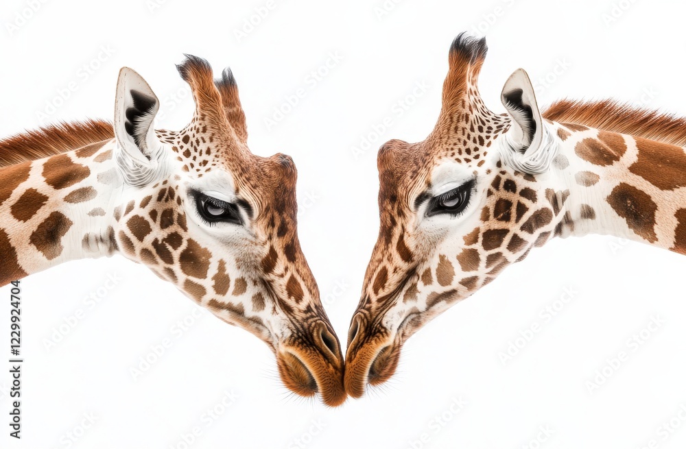 Obraz premium A giraffe is gracefully standing on its hind legs against a white background