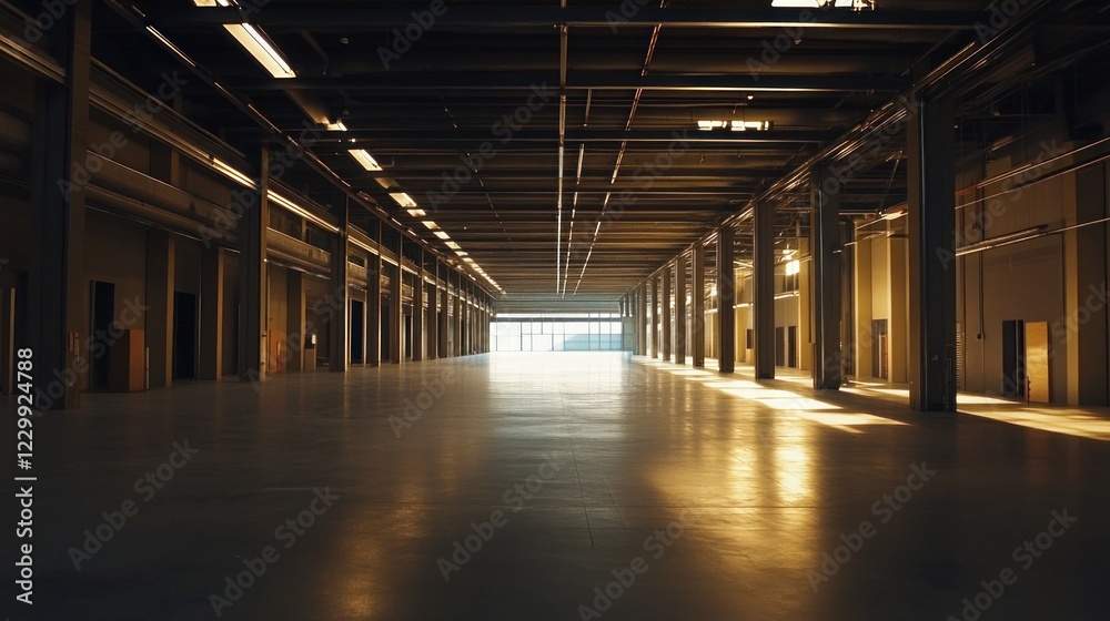 Obraz premium Sunlight Streaming Through an Empty Warehouse