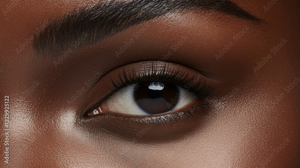 Fototapeta premium A beauty shot of a woman's defined eyebrows, with a subtle brow pencil application, highlighting the precision of the makeup and the natural hair texture.