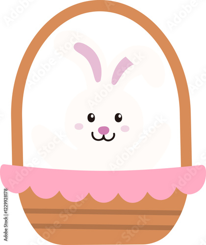 Easter bunny sitting in basket.
Brown picnic basket With rabbit flat stock vector illustration.
Easter holiday element design
Transparent background.