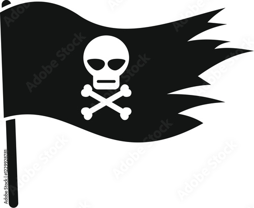 Black waving pirate flag with skull and crossbones, representing piracy, danger, and rebellion