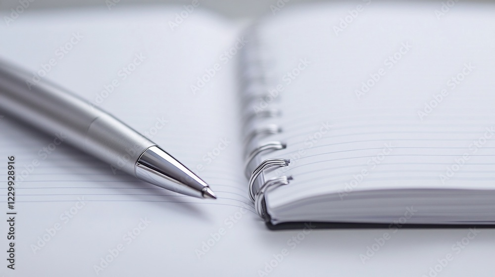 Silver Pen Resting on a Spiral Notebook: A Still Life of Writing Utensils Silver Pen Resting on a Spiral Notebook: A Still Life of Writing Utensils