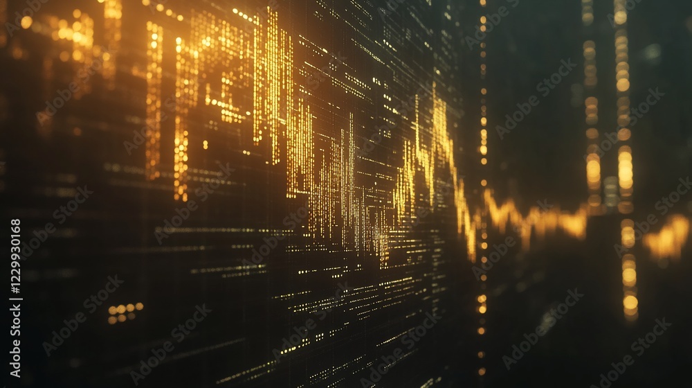 Obraz premium Abstract Golden Data Stream Visualization: Futuristic Technology Background