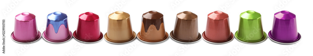 Many different coffee capsules isolated on white, set Many different coffee capsules isolated on white, set