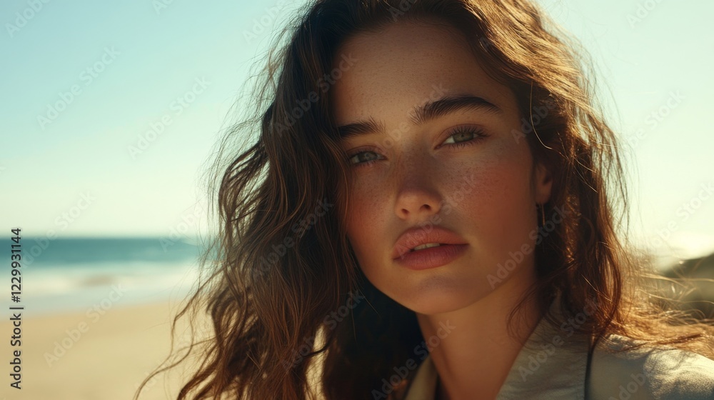 A close-up of a womans hair styled in loose beach waves, with natural highlights catching the light, complemented by a casual summer outfit in a coastal setting. A close-up of a womans hair styled in loose beach waves, with natural highlights catching the light, complemented by a casual summer outfit in a coastal setting.