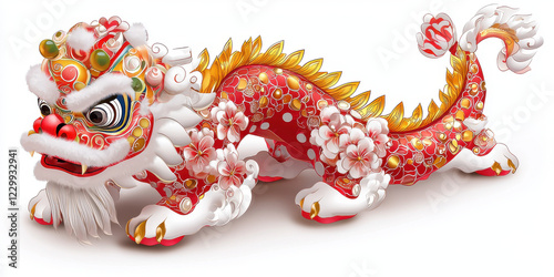 colorful dragon sculpture adorned with floral patterns, symbolizing strength and prosperity. This vibrant piece showcases intricate details and traditional design elements photo