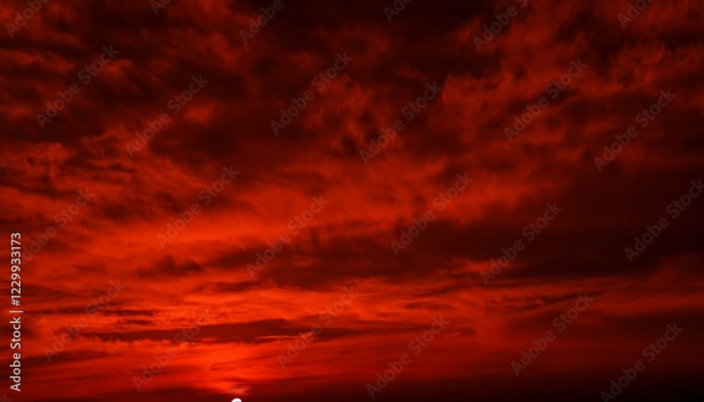 Obraz premium Abstract dark red background. Dramatic red sky. Red sunset with clouds. Fantastic sunset background with copy space for design. Halloween, armageddon, apocalypse, end of the world concept