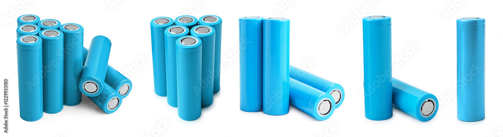 Light blue AA alkaline batteries isolated on white, set Light blue AA alkaline batteries isolated on white, set