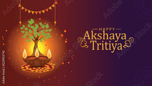 Happy Akshaya Tritiya - Sacred Tree and Diyas