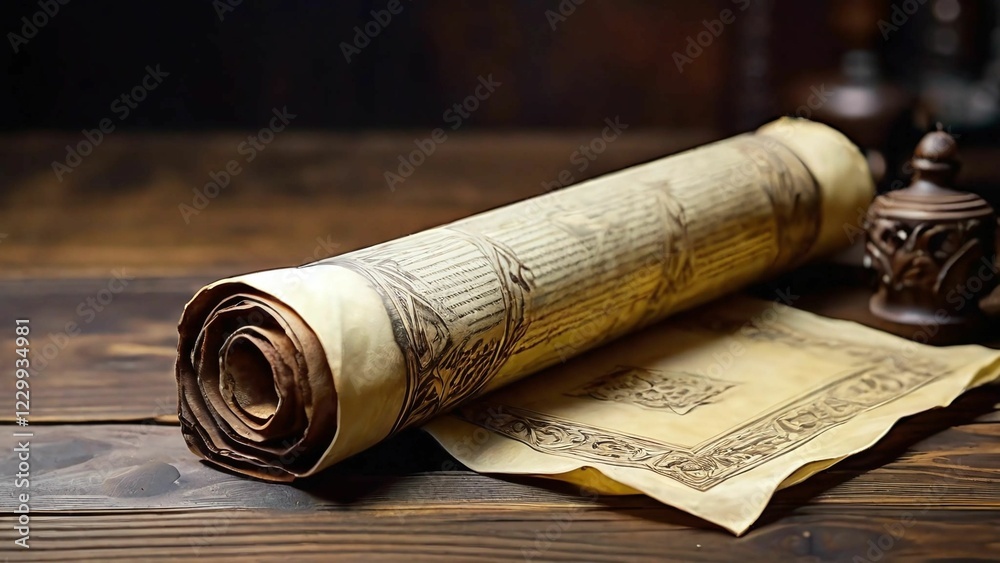 Fototapeta premium Parchment scroll on the wooden table