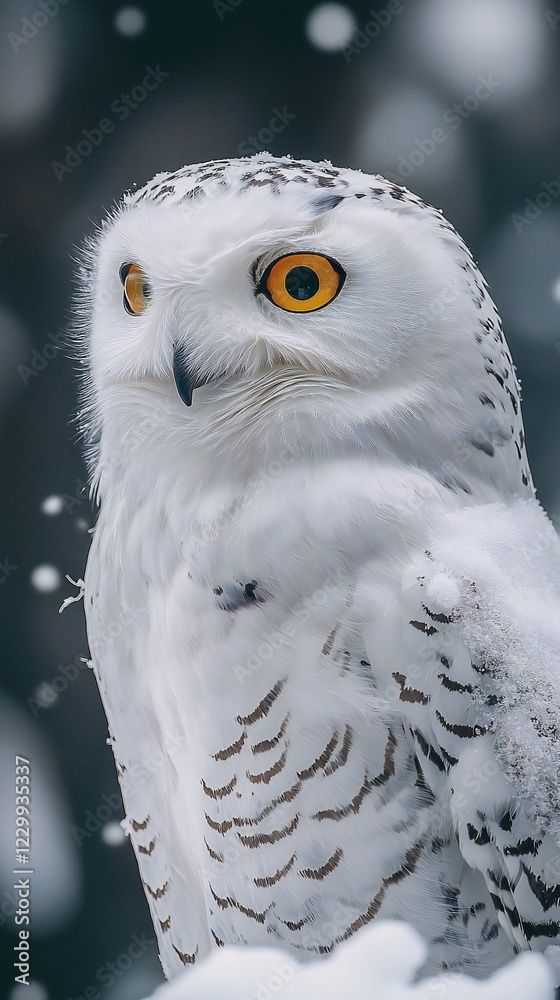 Fototapeta premium HD Phone Wallpaper Majestic Snowy Owl Portrait in Winter Wonderland Feathers Close up Wildlife Photography