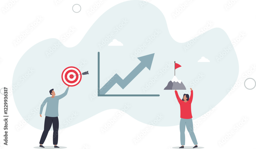 Goal setting for measurable business target achievement . Smart strategy and plan for successful objective reaching .flat characters. Goal setting for measurable business target achievement . Smart strategy and plan for successful objective reaching .flat characters.