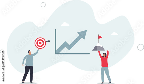 Goal setting for measurable business target achievement . Smart strategy and plan for successful objective reaching .flat characters.