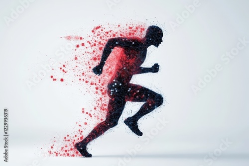 This dynamic image depicts a vibrant silhouette of a human running, filled with color splashes, symbolizing energy, power, and the beauty of kinetic movement in art.