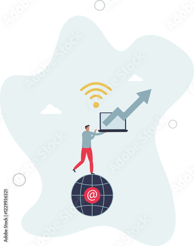 Telecommuting and work from home using phone internet .Distant job with wireless technology provision .flat characters.