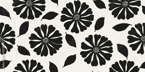 Monochrome abstract florals seamless pattern. black and white hand drawn flowers background. Design for textile design, fabric, packaging, wallpaper, covers and wall art.